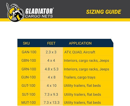 Gladiator Cargo Nets - Heavy Duty Trailer Cargo Net - (SUT-100) - 7.3' x 9.3' (for 5x8 ft Trailers)