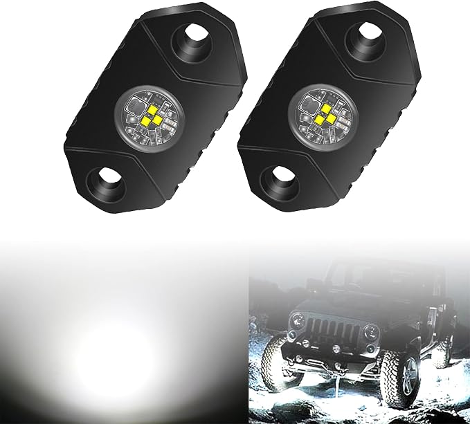 4WDKING White LED Rock Lights, 2 Pods IP68 Waterproof Underbody Glow Trail Rig Lamp LED Neon Lights for Truck Off Road Truck Car Boat ATV SUV Motorcycle