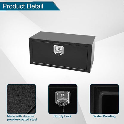 36"X12"X14" Underbody Truck Box Black Heavy Duty Steel Trailer Box Pick Up Truck Tool Box Storage Organizer w/Lock & eys
