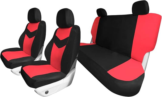 Universal Fit Chevron Flat Cloth Car Seat Covers Full Set - Red