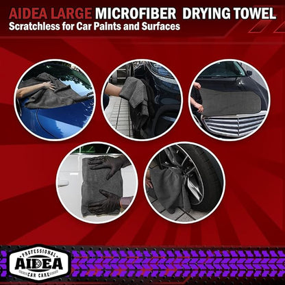 AIDEA Microfiber Towels for Cars-4PK, Large Professional Car Drying Towel, Scratch-Free & Absorbent Drying Towel for Cars, SUVs, RVs, Trucks, and Boats, 24inx 31in, Grey