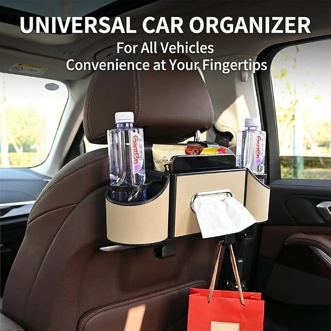 4-in-1 car organizer back seat, Multi-Pocket backseat car cup holder, Universal back seat cup holders for cars, car organization, for Travel & Daily Use (METER)