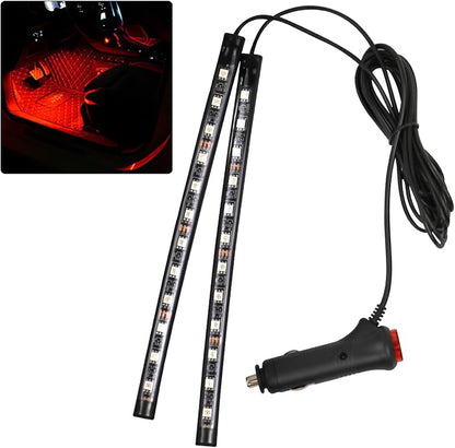 Car LED Strip Light, 12V 24 LED Interior Atmosphere Lights Under Dash Ambient Night Light, Auto Interior Decorative Lamp with Cigarette Adapter Plug, Car Accessories (Red, Cigarette Lighter)