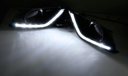 iJDMTOY Xenon White LED Daytime Running Light Kit for 2015-2019 Nissan Versa Sedan, Exact Fit DRL Bezel Assembly Powered by (10) High Power LED Diodes
