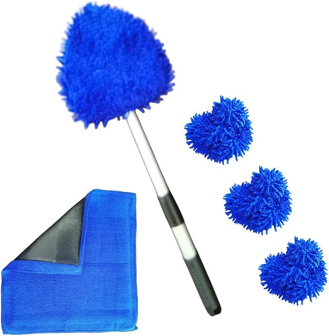 Premium Clay Towel & Windshield Cleaning Tool Kit – 4 Reusable Microfiber Pads, Extendable Handle & Detailing Clay Towel – Car Glass & Paint Care Combo
