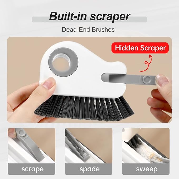 2 in 1 Groove Cleaning Brush Window Track Cleaning Tools, 2025 New Hard Bristle Crevice Cleaning Brush with Hidden Scraperfor Sliding Door Track, Window Sill, Shutter Door (Grey,1pcs)