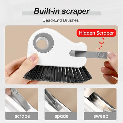 2 in 1 Groove Cleaning Brush Window Track Cleaning Tools, 2025 New Hard Bristle Crevice Cleaning Brush with Hidden Scraperfor Sliding Door Track, Window Sill, Shutter Door (Grey,1pcs)