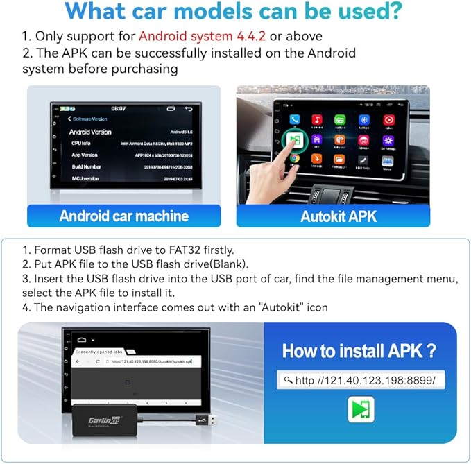 CarlinKit CarPlay Dongle only for Car with Android Head Unit System 4.4.2+,New Upgrade Version,Built-in APK App,Support Wired/Wireless CarPlay,Wired/Wireless Android Auto,Online Upgrade etc.