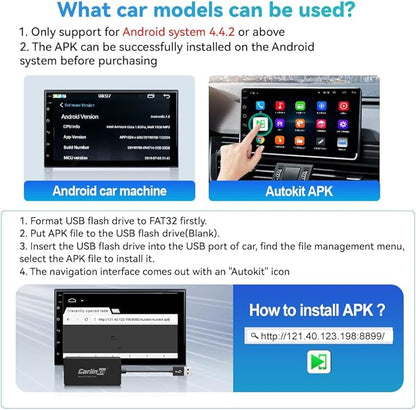 CarlinKit CarPlay Dongle only for Car with Android Head Unit System 4.4.2+,New Upgrade Version,Built-in APK App,Support Wired/Wireless CarPlay,Wired/Wireless Android Auto,Online Upgrade etc.