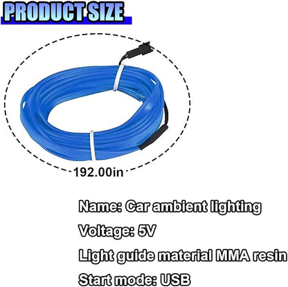 ZIMISI EL Wire Car Interior LED Strip Lights, 5V 16FT Neon Light Strip with Sewing Edge, USB Electroluminescent Car Interior Lights with Fuse Protection, Vehicle Ambient Lighting Decorations (Blue)