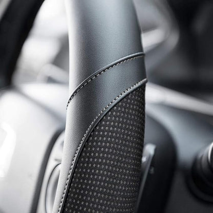 Motor Trend White Steering Wheel Cover - Dotted Comfort Polyester Grip on Stitched Synthetic Leather, White/Black