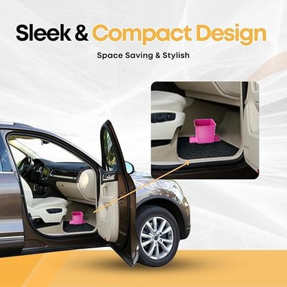 Car Trash Can for Vehicles Leakproof Compact Garbage Bin w/ Stability Flap, Anti-Slip Base, Portable Trash Holder for Cars, Trucks, SUVs, Minivans Compact, Auto Container Organizer (Pink, Small)