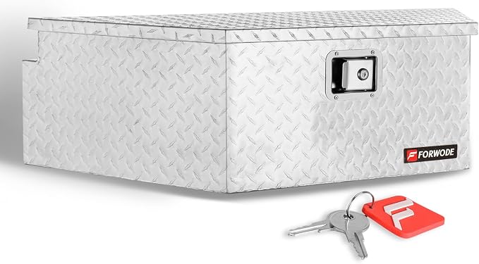 FORWODE Trailer Tongue Box 39 Inch Aluminum Tongue Tool Box Lockable Trailer Tool Chest with Gas Strut, Secure Diamond Plate Truck Tongue Tool Box for Trailer, Truck Bed, Pickup & RV Storage (Silver)