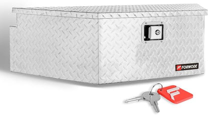 FORWODE Trailer Tongue Box 39 Inch Aluminum Tongue Tool Box Lockable Trailer Tool Chest with Gas Strut, Secure Diamond Plate Truck Tongue Tool Box for Trailer, Truck Bed, Pickup & RV Storage (Silver)