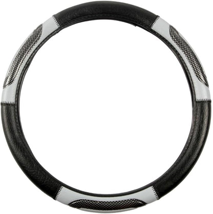 BDK Sporty Two Tone Ergonomic Grip Steering Wheel Cover - Carbon Fiber Grip for Standard Size Wheels 14.5-15 inch Gray/Black
