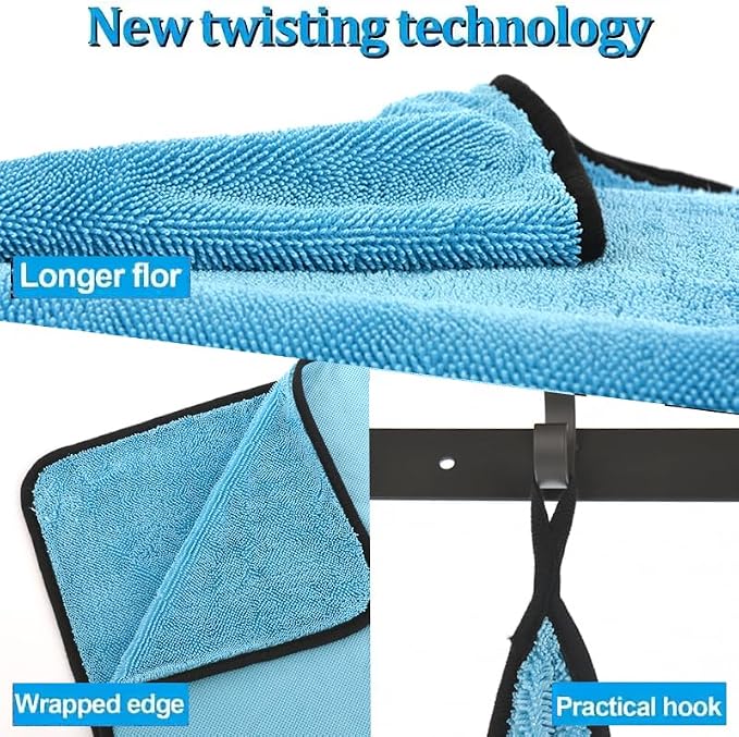 DIAOJIA 3 Pack Microfiber Car Towels (16" x 24"), 500 GSM Double-Sided Absorbent Coral Fleece Cloths for Washing, Drying & Cleaning, Streak-Free & Lint-Free (Light Blue)