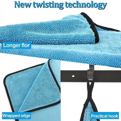 DIAOJIA 3 Pack Microfiber Car Towels (16" x 24"), 500 GSM Double-Sided Absorbent Coral Fleece Cloths for Washing, Drying & Cleaning, Streak-Free & Lint-Free (Light Blue)