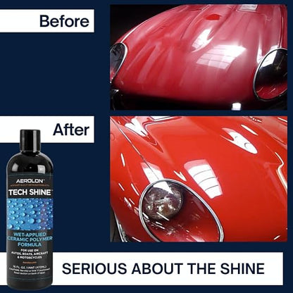 Tech Shine: Ceramic Coating for Cars, Car Wax, Car Polish, Ceramic Polymer Coating, Hydrophobic Top Coat Polish and Sealer, Auto Detailing with Applicator, Mirror Shine Gloss Kit, 2 Pack