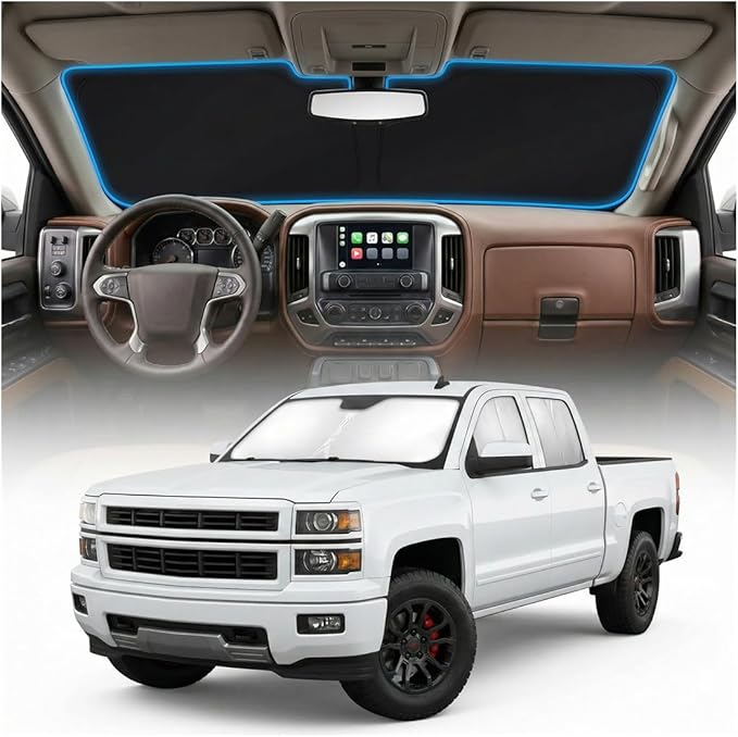 for Chevy Silverado 1500 Sun Shade Windshield Cover - Custom Fit Silverado 1500 Accessories 2014-2018 Sunshade Foldable UV Protection & Heat Shield Sun Visor Accessories