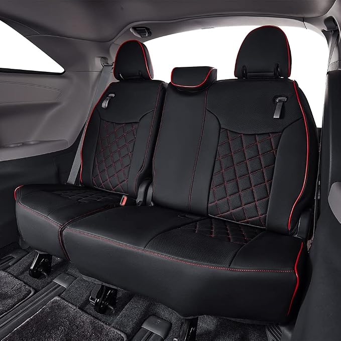 EKR Sienna Seat Covers for 2021-2026 Toyota Sienna Limited,Platinum,2nd Row Captain Chairs with Legrest 7 Seats,Automotive Seat Covers,Car Seat Cover Full Set,Leather (Black with Red Piping)