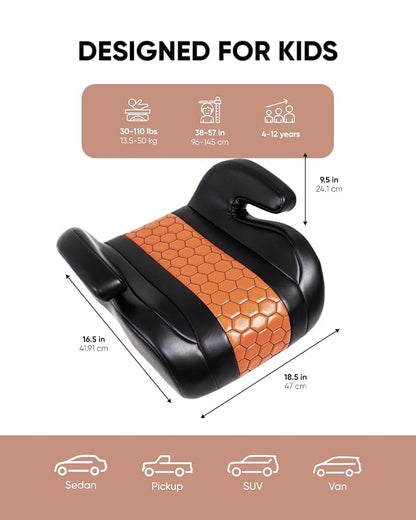 Owleys Backless Booster Car Seat with Latch Connectors, Kids Booster Seat for Car 40-100 lbs, Waterproof Eco Leather Cushion & Anti-Slip Base, Portable Travel Design for Ages 4-12, Black-Brown