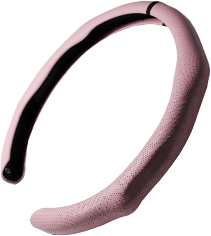 Quick Install Sporty Perforated Pink Nappa Leather Steering Wheel Cover with Black Stripe Universal fit 14½" to 15" Car SUV Pickup Pink for Wife