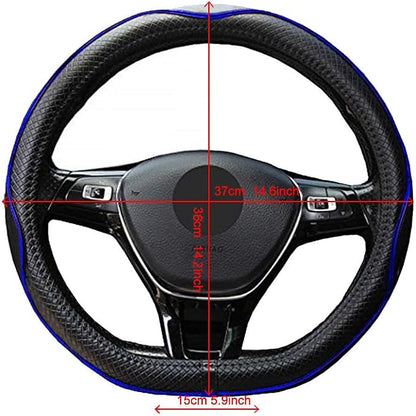 Mayco Bell Flat Bottom Steering Wheel Cover Anti-Slip,Safety,Soft,Breathable,Durable,Full Surround,Comfortable Grip Microfiber Leather (D Shape, Black Dark Blue)