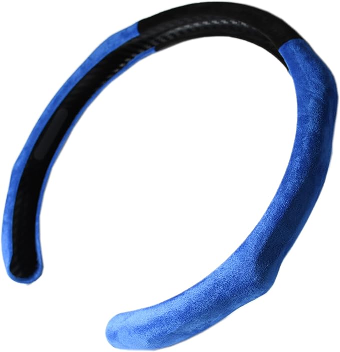 Quick Install Sporty Suede Steering Wheel Cover with Blue Grips Universal fit Any 14.5 to 15 inches Car Sedan Coupe SUV Pickup