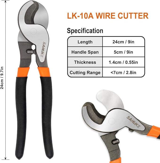 Sanuke Battery Cable Crimper for AWG 10, 8, 6, 4, 2, 1/0 Gauge Ring Terminals, Battery Cable Crimping Tool with Heavy Duty Cutter, 60pcs Copper Wire Lugs & Heat Shrink Tubing, Portable Black Bag