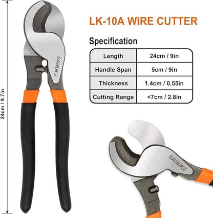 Sanuke Battery Cable Crimper for AWG 10, 8, 6, 4, 2, 1/0 Gauge Ring Terminals, Battery Cable Crimping Tool with Heavy Duty Cutter, 60pcs Copper Wire Lugs & Heat Shrink Tubing, Portable Black Bag