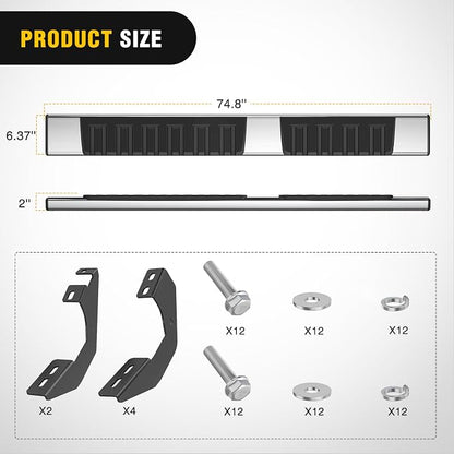 Nilight Running Boards for 2007-2021 Toyota Tundra Double Cab 2 Full-Size Door & 2 Half-Size Door 6 Inch Side Step Nerf Bars Stainless Steel