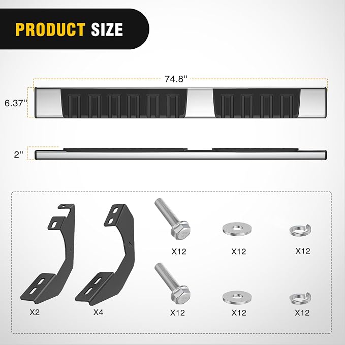 Nilight Running Boards for 2005-2023 Toyota Tacoma Double Cab 2 Full-Size Door & 2 Half-Size Door 6 Inch Side Step Nerf Bars Stainless Steel