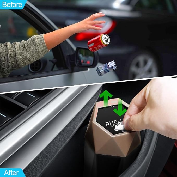 Car Trash Can, Mini Plastics Portable Auto Rubbish Bin with Lid, Leakproof Diamond Design Garbage Holder, Small Waterproof Vehicle Dustbin for Automotive, Kitchen, Home, Office
