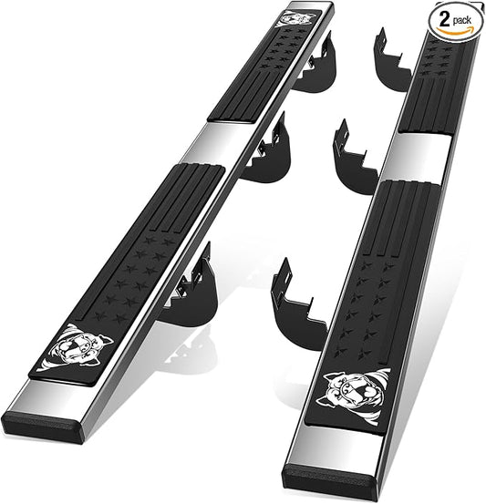 Auto Dynasty Running Boards Compatible with 2009-2023 Dodge Ram 1500 2500 3500 Classic Crew Cab 4-Door, 6.75" Bull Dog Pattern Slip-Resistant Step Pads, Stainless Steel Side Step Nerf Bars