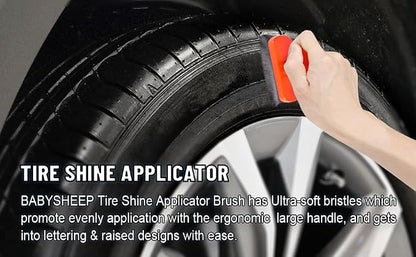 BABYSHEEP Car Tire Shine Applicator,Large Tire Shine Brush - Automotive Tire Dressing Applicator Brush with Storage Stand for Tire Detailing & Car Wash Kit, Black, 3.6 Inch Length -2pcs (Black & Red)