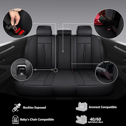 NS YOLO Universal Fit Full Coverage Leather Car Seat Covers for Cars,SUVs and Pick-up Trucks, Car Seat Protector,Automotive Seat Covers Full Set,Car Seat Cushion,Black Seat Cover for 5 Seats