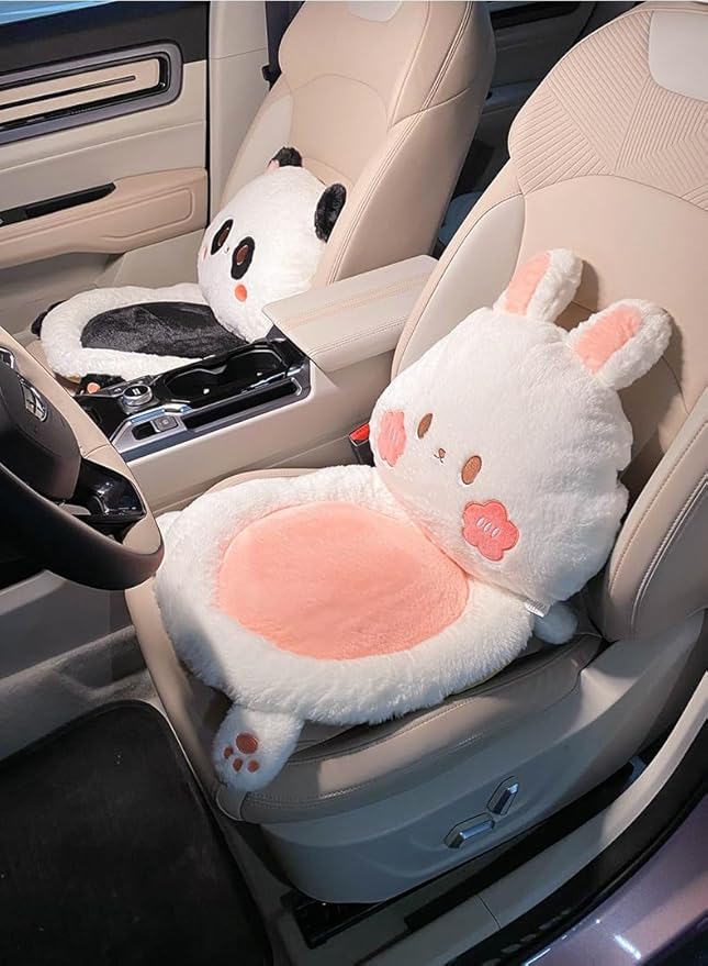 Cartoon Car Seat Cushion Lumbar Support Pillow and Neck Pillow, Cute Car Seat Pillow Headrest Pillow Back Support for Driving Fatigue Relief,for Office Chair Truck SUV (Rabbit Lumbar)