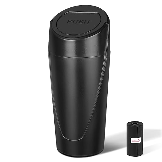 Car Trash Can, Leakproof Mini Car Garbage Can Cup Holder with Lid | Car Door Trash Bin with 20 Trash Bags, Vehicle Front Back Seat Organizers and Storage for Car, Home, Office, Black