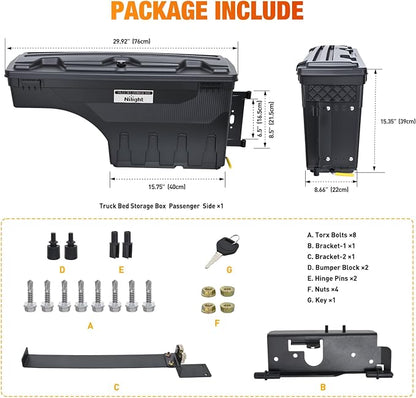 Nilight Truck Bed Tool Box Passenger Side Truck Tool Box Fit for Dodge Ram 1500 2500 3500 2002-2018 ABS Swing Case Truck Bed Storage Box w Lockable Lid Waterproof Wheel Well Toolbox, without Rambox