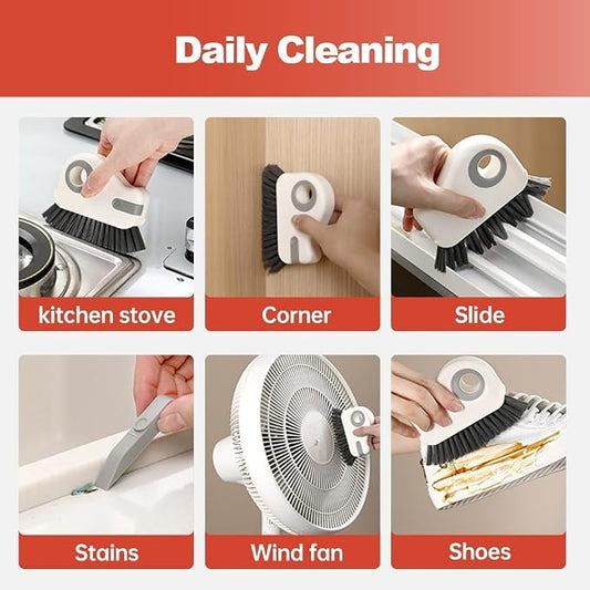 2 in 1 Groove Cleaning Brush Window Track Cleaning Tools, 2025 New Hard Bristle Crevice Cleaning Brush with Hidden Scraperfor Sliding Door Track, Window Sill, Shutter Door (Grey,1pcs)