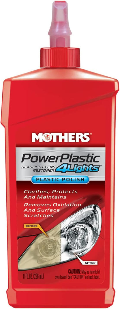 Mothers PowerPlastic 4Lights Plastic Polish, 8 oz. — Ultra-Fine Polish Cleans, Clarifies & Removes Oxidation from Plastics & Headlights, UV Shield Prevents Oxidation & Yellowing (08808)