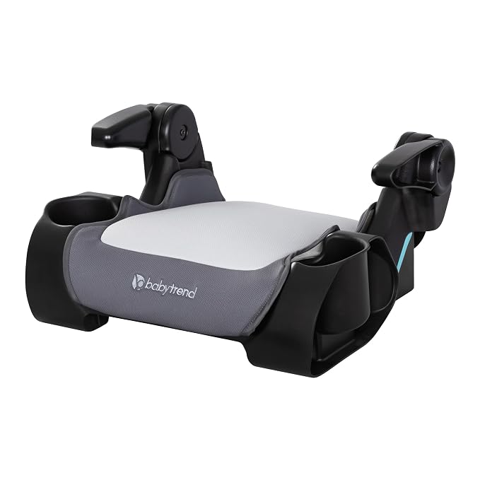 Baby Trend Protect Slim Backless Booster Seat, Madrid Grey – Slim Lightweight Design, Belt-Positioning Support, Dual Cup Holders, Comfortable Seating for Big Kids