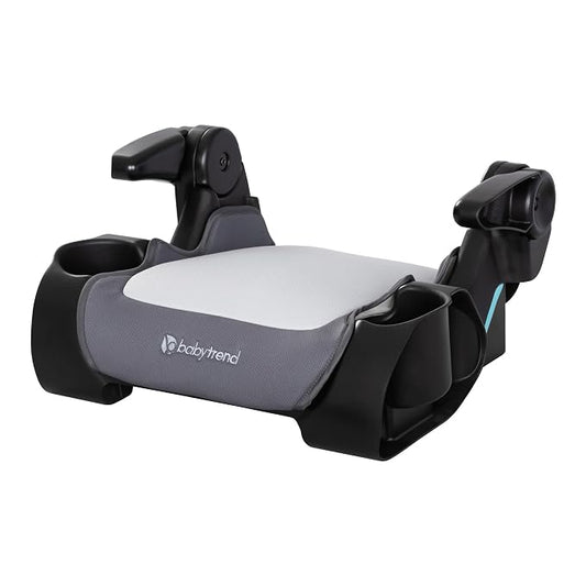 Baby Trend Protect Slim Backless Booster Seat, Madrid Grey – Slim Lightweight Design, Belt-Positioning Support, Dual Cup Holders, Comfortable Seating for Big Kids