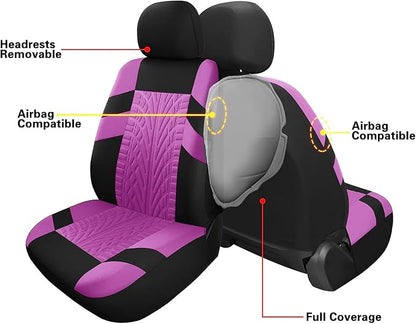 VarCozy Car Seat Covers Full Set, Front & Split Rear Bench for Car, Universal Cloth SUV, Sedan, Van, Automotive Interior Covers, Airbag Compatible