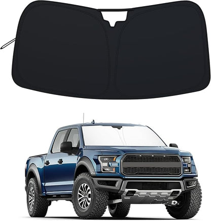 Windshield Sun Shade for 2015-2020 Ford F150 Accessories Foldable Front Window Sunshade 310T Thickened Protect from Sun Rays & Heat Damage Fully Covered to Keep Cool