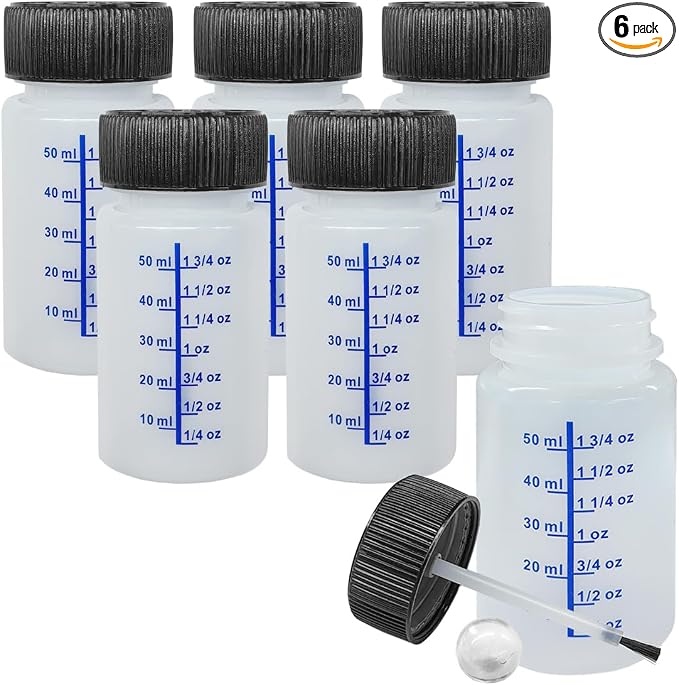 Touch Up Paint Bottle Container with Brush and Lid, 2 Ounce/60ml Leftover Paint Storage Can with Mixing Ball, Vehicle Paints Chip Repair Applicator for Fixing Car Scratches, Damage (6PCS)