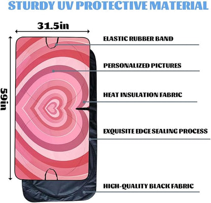 Heart Car Windshield Sunshades Pink, 59*31.5 Inches, UV Rays Sun Visor Protector for Car, SUV, Truck