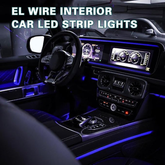 EL Wire Interior Car LED Strip Lights, 16.5FT USB Neon Glowing Strobing El Wire Lights with 6mm Sewing Edge, Ambient Lighting Kits Universal Car Interior Accessories for Most Car (Blue)
