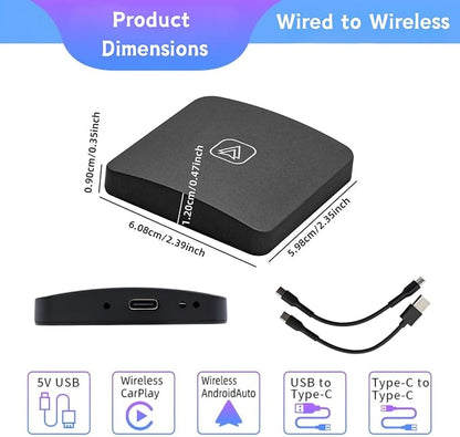 Wireless CarPlay & Android Auto Adapter, 2-in-1 Mini AI Box, Fast, Stable Connection for Convert Wired to Wireless Car Play Adapter - No Latency Plug and Play car Accessories