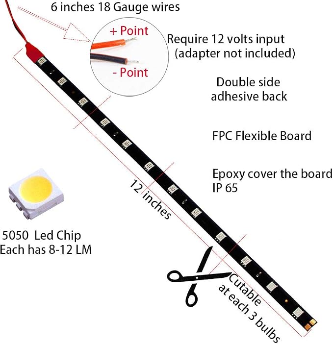 DC 12V Waterproof 1Ft 12 LED Strip Underbody Light with 6 inches Wires for Motor (Purple,Pack of 6)